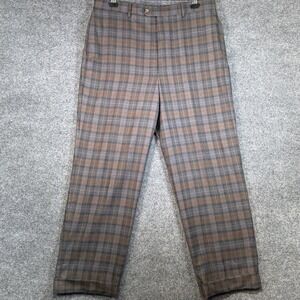 Jos. A. Bank Plaid Dress Pants Mens Grey Brown Red Wool Cuffed Trousers